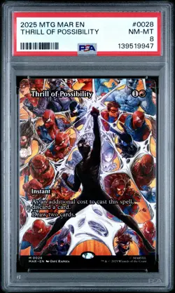 2025 MTG MARVEL'S SPIDER-MAN: SOURCE MATERIAL #0028 THRILL OF POSSIBILITY PSA 8 - Image 1