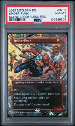 2025 MTG MARVEL'S SPIDER-MAN SCENE BORDERLESS-FOIL #0207 SPIDER-PUNK PSA 8 - Image 1