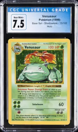 1999 POKEMON BASE SET SHADOWLESS HOLO #15 VENUSAUR CGC 7.5 - Image 1