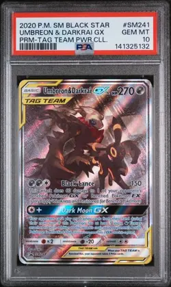 2020 POKEMON SM BLACK STAR PROMO #SM241 UMBREON & DARKRAI GX PSA 10 (Q132 - Image 1