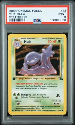 1999 POKEMON FOSSIL 1ST EDITION #13 MUK-HOLO PSA 9 - Image 1
