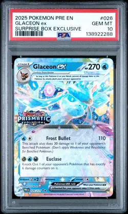 2025 POKEMON PRISMATIC EVOLUTIONS SURPRISE BOX EXCLUSIVE GLACEON EX PSA 10 - Image 1