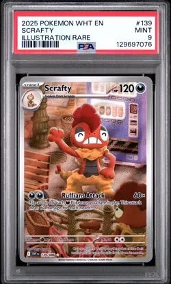2025 POKEMON WHT EN-WHITE FLARE ILLUSTRATION RARE #139 SCRAFTY PSA 9 - Image 1