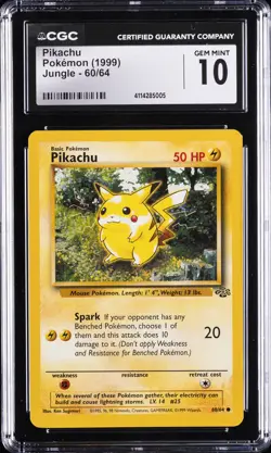 1999 POKEMON JUNGLE #60 PIKACHU CGC 10 GEM MINT - Image 1