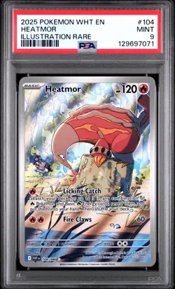 2025 POKEMON WHT EN-WHITE FLARE ILLUSTRATION RARE #104 HEATMOR PSA 9 - Image 1