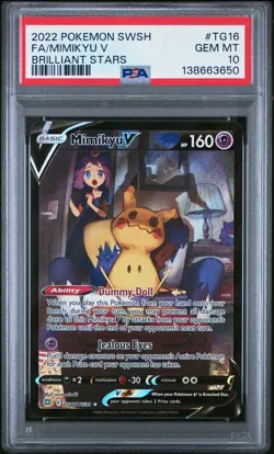 2022 POKEMON SWORD & SHIELD BRILLIANT STARS #TG16 FULL ART/MIMIKYU V PSA 10 - Image 1