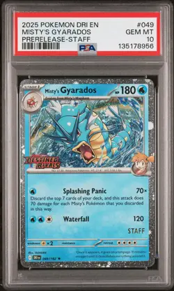 2025 POKEMON DRI EN-DESTINED RIVALS PRERELEASE-STAFF MISTY'S GYARADOS PSA 10 - Image 1