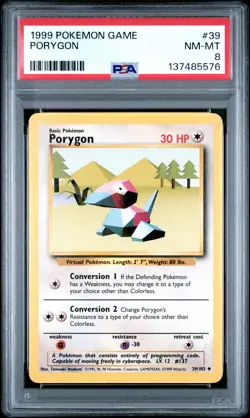 1999 POKEMON BASE SET UNLIMITED #39 PORYGON PSA 8 - Image 1