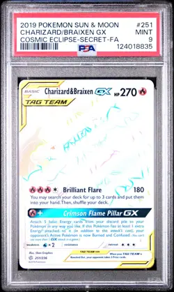 2019 POKEMON SUN & MOON COSMIC ECLIPSE FULL ART/CHARIZARD & BRAIXEN GX PSA 9 - Image 1
