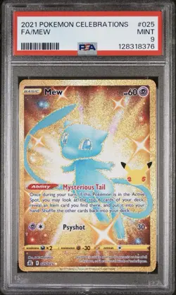 PSA 9 Mint Mew 2021 Pokemon 25th Celebrations #025 Gold Full Art Secret Rare - Image 1
