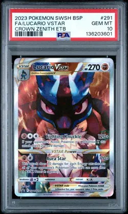 2023 POKEMON SWSH BLACK STAR PROMO #291 FULL ART/LUCARIO VSTAR PSA 10 - Image 1