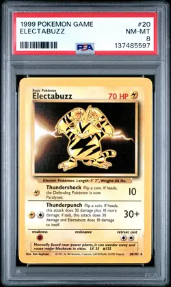 1999 POKEMON BASE SET UNLIMITED #20 ELECTABUZZ PSA 8 - Image 1