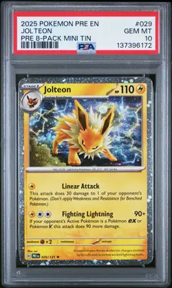 2025 POKEMON PRISMATIC EVOLUTIONS 8-PACK MINI TIN #029 JOLTEON PSA 10 - Image 1