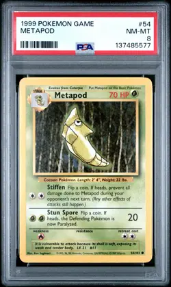 1999 POKEMON BASE SET UNLIMITED #54 METAPOD PSA 8 - Image 1