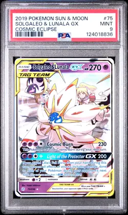 2019 POKEMON SUN & MOON COSMIC ECLIPSE #75 SOLGALEO & LUNALA GX PSA 9 - Image 1