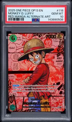 2025 ONE PIECE CARRYING ON HIS WILL RED MANGA ALT ART MONKEY D. LUFFY PSA 10 - Image 1