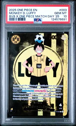 2025 ONE PIECE PROMOS BVB X ONE PIECE MATCH DAY 2025 #003 MONKEY D. LUFFY PSA 10 - Image 1