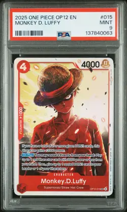 2025 ONE PIECE OP12-LEGACY OF THE MASTER #015 MONKEY D. LUFFY PSA 9 - Image 1