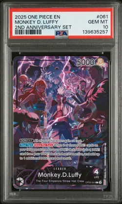 2025 ONE PIECE ENGLISH VERSION 2ND ANNIVERSARY SET #061 MONKEY D. LUFFY PSA 10 - Image 1
