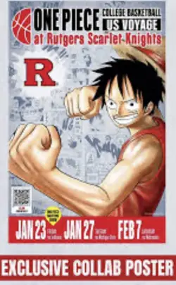 One Piece Monkey D. Luffy US Voyage College Basketball Card Rutgers w/ Poster - Image 4