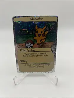 PokeDoodly 1st Edition Kickachu - Pikachu Fan Art Custom Card Holo Rare Pokemon - Image 1