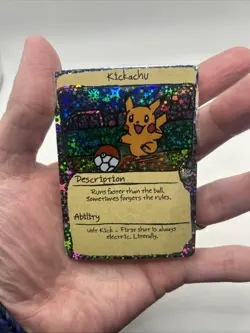 PokeDoodly 1st Edition Kickachu - Pikachu Fan Art Custom Card Holo Rare Pokemon - Image 3