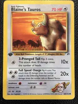 Pokemon Card Blaine's Tauros 64/132 Gym Heroes - NM 1st Edition - Image 1