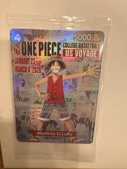 One Piece College Basketball US Voyage Luffy Card (UNOPENED) & Sealed Poster - Image 1