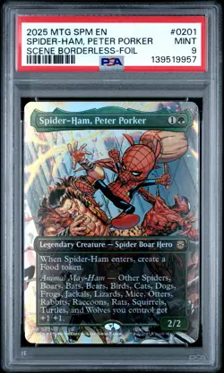 2025 MTG MARVEL'S SPIDER-MAN BORDERLESS-FOIL SPIDER-HAM, PETER PORKER PSA 9 - Image 1