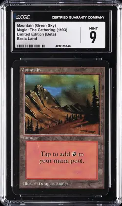 1993 MAGIC: THE GATHERING BETA BASIC LAND MOUNTAIN (GREEN SKY) CGC 9 - Image 1