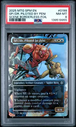 2025 MTG MARVEL'S SPIDER-MAN SCENE BORDERLESS-FOIL SP//DR, PILOTED BY PENI PSA 8 - Image 1