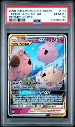 2019 POKEMON SUN & MOON COSMIC ECLIPSE TOGEPI & CLEFFA & IGGLYBUFF GX PSA 10 - Image 1