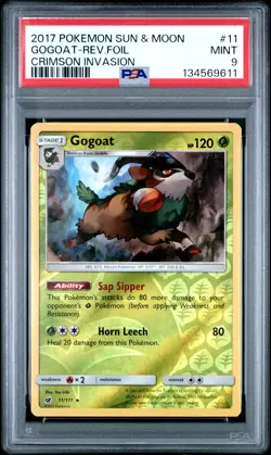 2017 POKEMON SUN & MOON CRIMSON INVASION #11 GOGOAT-REVERSE FOIL PSA 9 - Image 1