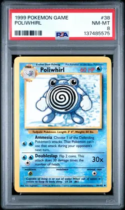 1999 POKEMON BASE SET UNLIMITED #38 POLIWHIRL PSA 8 - Image 1