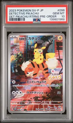 2023 POKEMON JPN SV-P PROMO #098 DETECTIVE PIKACHU PSA 10 - Image 1