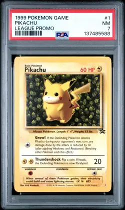 1999 POKEMON LEAGUE PROMO #1 PIKACHU PSA 7 - Image 1