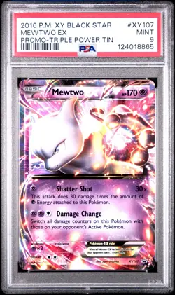2016 POKEMON XY BLACK STAR PROMO TRIPLE POWER TIN #XY107 MEWTWO EX PSA 9 - Image 1