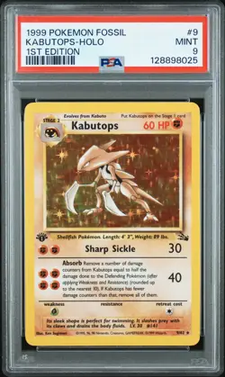 1999 POKEMON FOSSIL 1ST EDITION #9 KABUTOPS-HOLO PSA 9 - Image 1