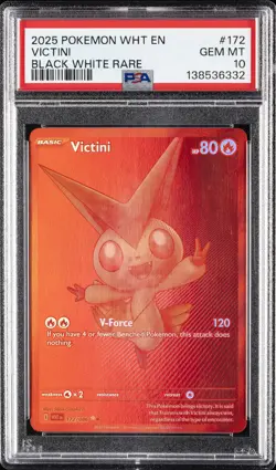 2025 POKEMON WHT EN-WHITE FLARE BLACK WHITE RARE #172 VICTINI PSA 10 - Image 1