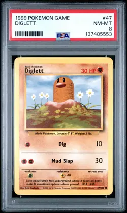 1999 POKEMON BASE SET UNLIMITED #47 DIGLETT PSA 8 - Image 1