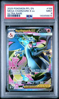 2025 POKEMON PFL EN-PHANTASMAL FLAMES ULTRA RARE #109 MEGA CHARIZARD X EX PSA 9 - Image 1
