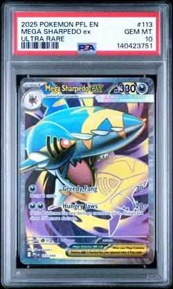 2025 POKEMON PFL EN-PHANTASMAL FLAMES ULTRA RARE #113 MEGA SHARPEDO EX PSA 10 - Image 1