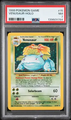 1999 POKEMON BASE SET UNLIMITED #15 VENUSAUR-HOLO PSA 7 - Image 1