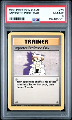 1999 POKEMON BASE SET UNLIMITED #73 IMPOSTER PROFESSOR OAK PSA 8 - Image 1