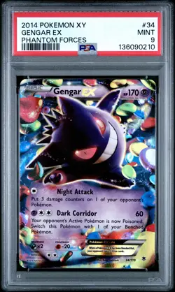 2014 POKEMON XY PHANTOM FORCES #34 GENGAR EX PSA 9 - Image 1