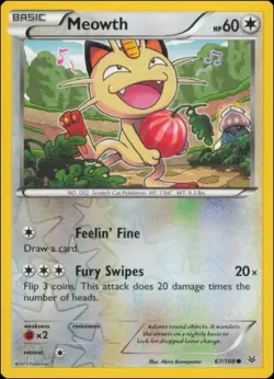 Pokemon - Meowth #67/108 - XY - Roaring Skies Reverse Holo - Image 1