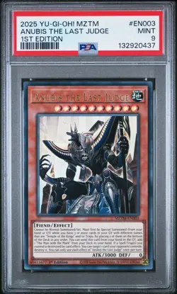 2025 YU-GI-OH! MAZE OF THE MASTER 1ST EDITION #EN003 ANUBIS THE LAST JUDGE PSA 9 - Image 1