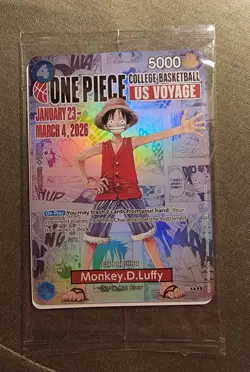 One Piece Monkey.D.Luffy College Basketball US Voyage Promo Card Sealed Rutgers - Image 1