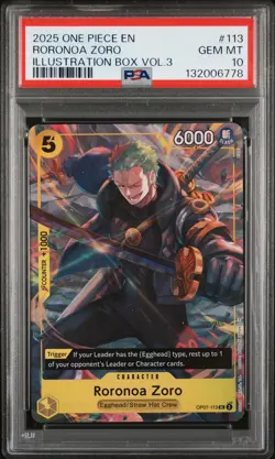 2025 ONE PIECE PROMOS ILLUSTRATION BOX VOL.3 #113 RORONOA ZORO PSA 10 - Image 1
