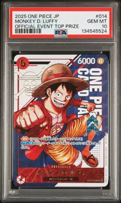 2025 ONE PIECE JPN PROMOS OFFICIAL EVENT TOP PRIZE #014 MONKEY D. LUFFY PSA 10 - Image 1